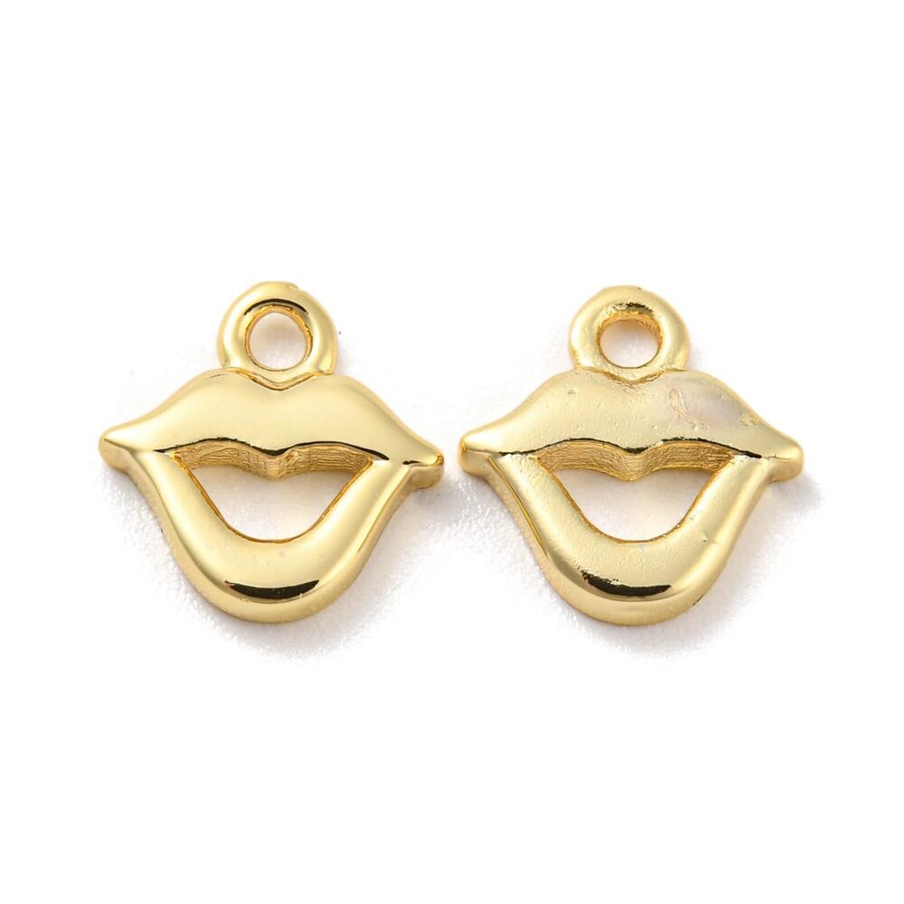 5040 50 Pcs Brass Lip Charms - 18K Gold Plated Body Part Charms for DIY